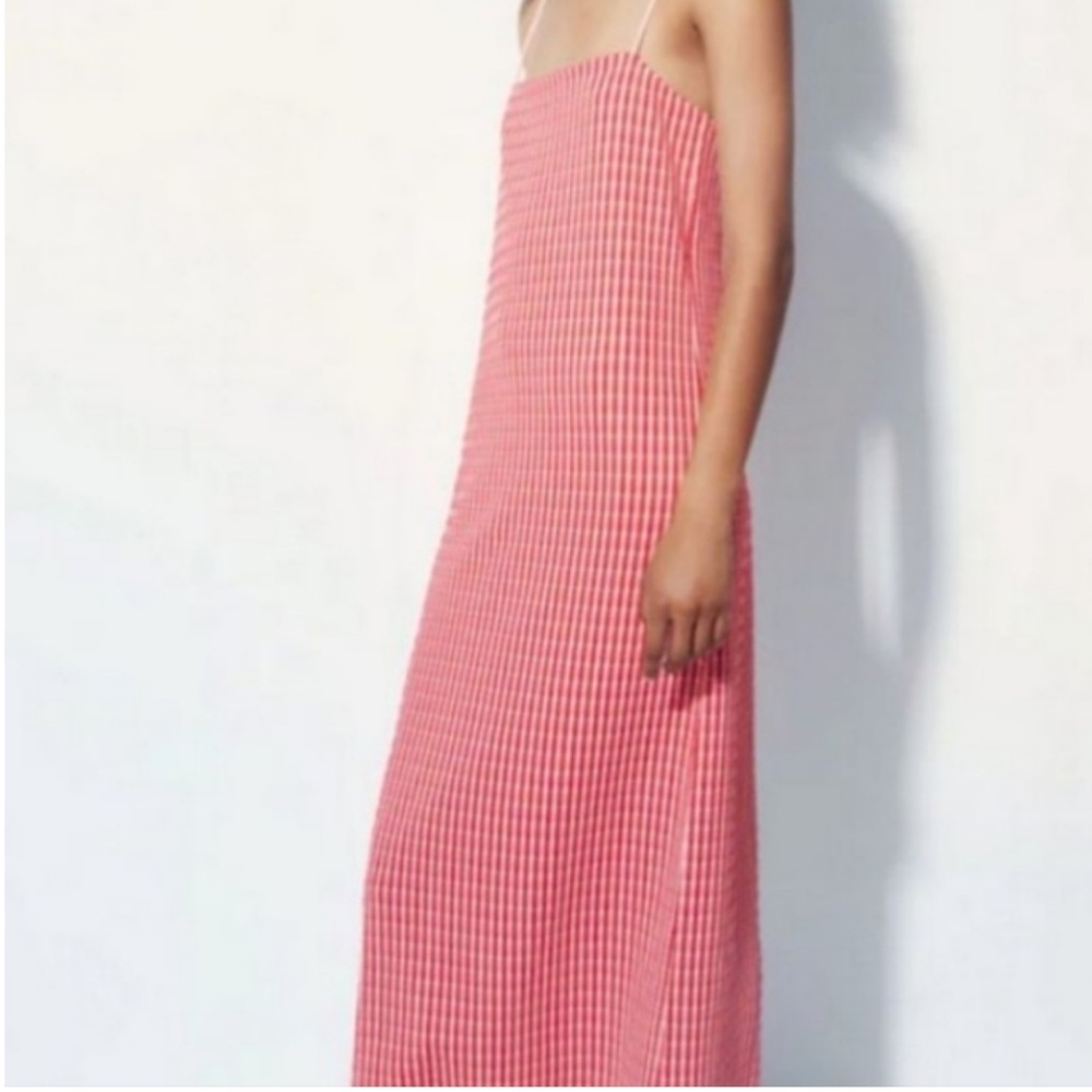 Zara Pink Gingham Midi Dress